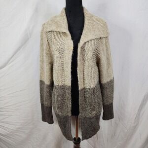 AUGUST SILK Size Medium Wool Blend Cable Knit Shawl Collar Open Sweater Cardigan